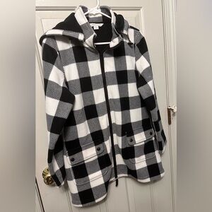 Coldwater Creek black and white buffalo plaid hooded fleece jacket